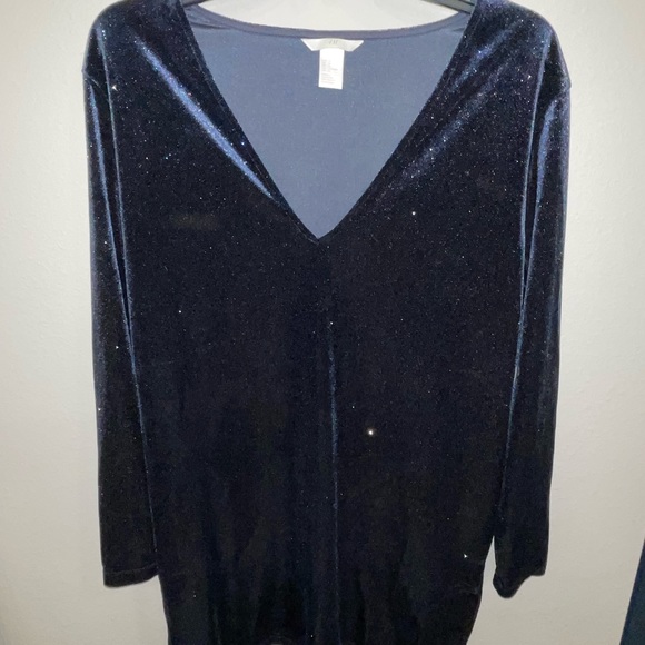 Navy sparkly mini long sleeve tunic dress - Picture 1 of 2